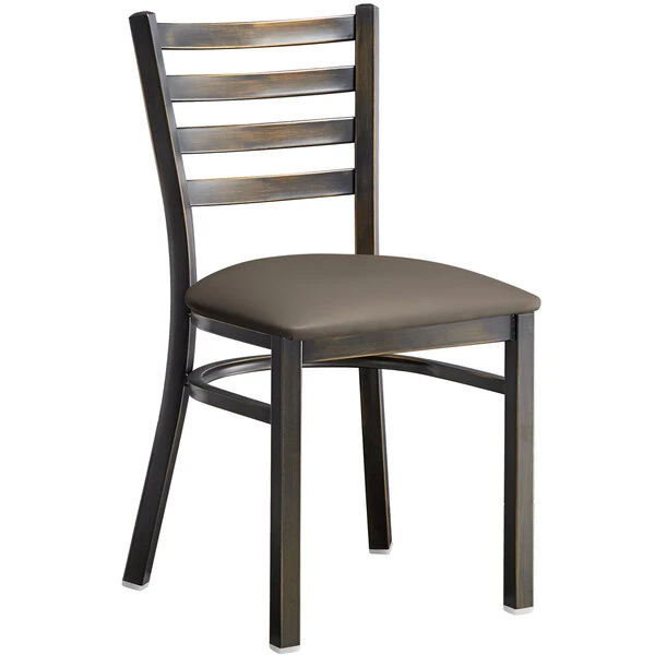 Lancaster Table & Seating Distressed Copper Finish Ladder Back Chair With 2 1/2" Taupe Vinyl Padded Seat 2 Lancaster Table & Seating Distressed Copper Finish Ladder Back Chair With 2 1/2" Taupe Vinyl Padded Seat - Image 2