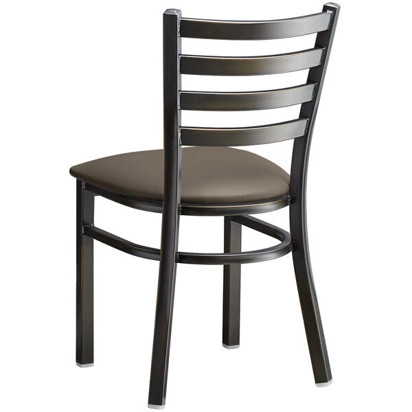 Lancaster Table & Seating Distressed Copper Finish Ladder Back Chair With 2 1/2" Taupe Vinyl Padded Seat 3 Lancaster Table & Seating Distressed Copper Finish Ladder Back Chair With 2 1/2" Taupe Vinyl Padded Seat - Image 3