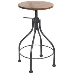 BFM Seating Lincoln Screw Clear Coated Steel Backless Barstool With Autumn Ash Wood Seat