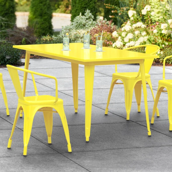 LT&S Alloy Series Lancaster Table & Seating Alloy Series 63" X 32" Yellow Dining Height Outdoor Table 1 LT&S Alloy Series Lancaster Table & Seating Alloy Series 63" X 32" Yellow Dining Height Outdoor Table