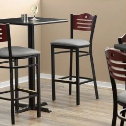 Lancaster Table & Seating Mahogany Finish Bar Height Bistro Chair With 2" Light Gray Padded Seat