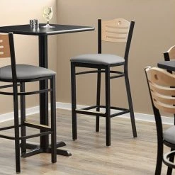 Lancaster Table & Seating Natural Finish Bar Height Bistro Chair With 2" Light Gray Padded Seat