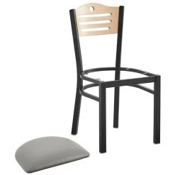 Lancaster Table & Seating Natural Finish Bistro Dining Chair With 2 1/2" Light Gray Vinyl Padded Seat -Zown Shop 2296621