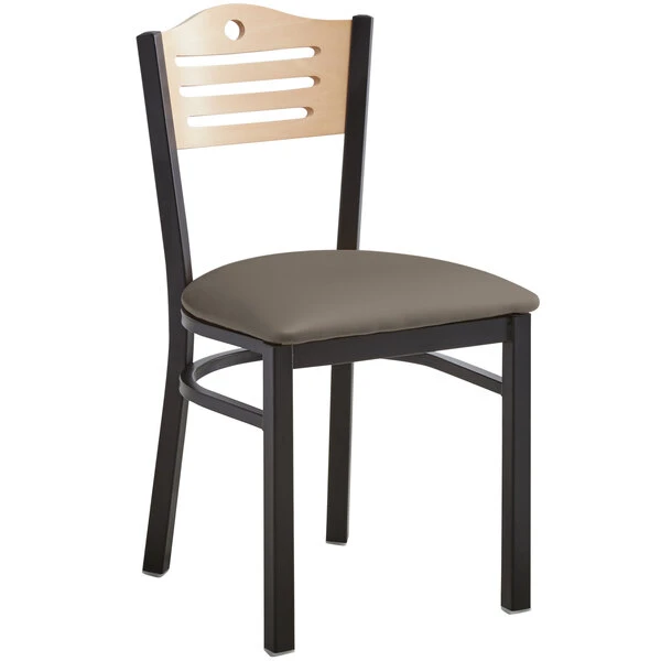 Lancaster Table & Seating Natural Finish Bistro Dining Chair With 2 1/2" Taupe Vinyl Padded Seat 2 Lancaster Table & Seating Natural Finish Bistro Dining Chair With 2 1/2" Taupe Vinyl Padded Seat - Image 2