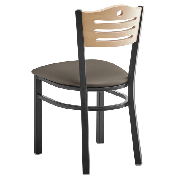 Lancaster Table & Seating Natural Finish Bistro Dining Chair With 2 1/2" Taupe Vinyl Padded Seat 3 Lancaster Table & Seating Natural Finish Bistro Dining Chair With 2 1/2" Taupe Vinyl Padded Seat - Image 3