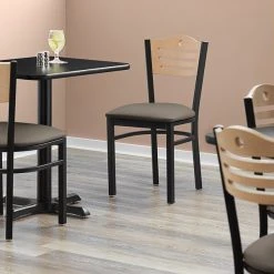 Lancaster Table & Seating Natural Finish Bistro Dining Chair With 2 1/2" Taupe Vinyl Padded Seat