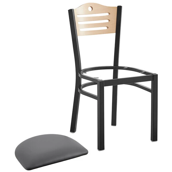 Lancaster Table & Seating Natural Finish Bistro Dining Chair With 2 1/2" Dark Gray Vinyl Padded Seat - Detached Seat 4 Lancaster Table & Seating Natural Finish Bistro Dining Chair With 2 1/2" Dark Gray Vinyl Padded Seat - Detached Seat - Image 4