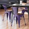 LT&S Alloy Series Lancaster Table & Seating Alloy Series Purple Metal Indoor Industrial Cafe Arm Chair With Walnut Wood Seat
