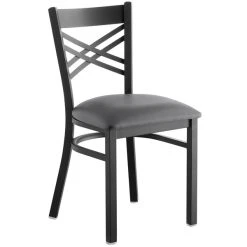 Lancaster Table & Seating Black Finish Cross Back Chair With 2 1/2" Dark Gray Vinyl Padded Seat -Zown Shop 2296845