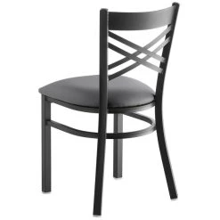 Lancaster Table & Seating Black Finish Cross Back Chair With 2 1/2" Dark Gray Vinyl Padded Seat -Zown Shop 2296846