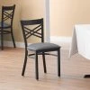 Lancaster Table & Seating Black Finish Cross Back Chair With 2 1/2" Dark Gray Vinyl Padded Seat