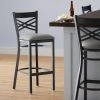 Lancaster Table & Seating Black Finish Cross Back Bar Stool With 2 1/2" Light Gray Vinyl Padded Seat
