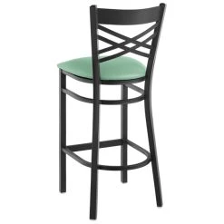 Lancaster Table & Seating Black Finish Cross Back Bar Stool With 2 1/2" Seafoam Vinyl Padded Seat -Zown Shop 2297018