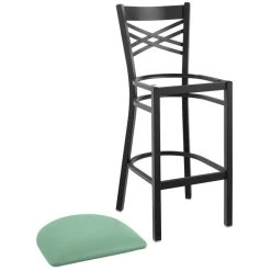 Lancaster Table & Seating Black Finish Cross Back Bar Stool With 2 1/2" Seafoam Vinyl Padded Seat -Zown Shop 2297019