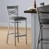 Lancaster Table & Seating Clear Coat Finish Cross Back Bar Stool With 2 1/2" Dark Gray Vinyl Padded Seat