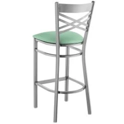 Lancaster Table & Seating Clear Coat Finish Cross Back Bar Stool With 2 1/2" Seafoam Vinyl Padded Seat -Zown Shop 2297032