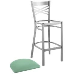 Lancaster Table & Seating Clear Coat Finish Cross Back Bar Stool With 2 1/2" Seafoam Vinyl Padded Seat -Zown Shop 2297033