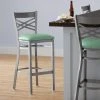Lancaster Table & Seating Clear Coat Finish Cross Back Bar Stool With 2 1/2" Seafoam Vinyl Padded Seat