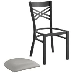 Lancaster Table & Seating Black Finish Cross Back Chair With 2 1/2" Light Gray Vinyl Padded Seat -Zown Shop 2297065