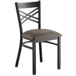 Lancaster Table & Seating Black Finish Cross Back Chair With 2 1/2" Taupe Vinyl Padded Seat -Zown Shop 2297067
