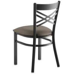 Lancaster Table & Seating Black Finish Cross Back Chair With 2 1/2" Taupe Vinyl Padded Seat -Zown Shop 2297068