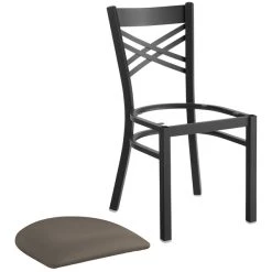 Lancaster Table & Seating Black Finish Cross Back Chair With 2 1/2" Taupe Vinyl Padded Seat -Zown Shop 2297069