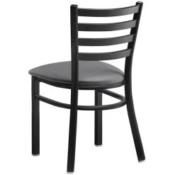 Lancaster Table & Seating Black Finish Ladder Back Chair With 2 1/2" Dark Gray Vinyl Padded Seat 6 Lancaster Table & Seating Black Finish Ladder Back Chair With 2 1/2" Dark Gray Vinyl Padded Seat -Zown Shop 2297094