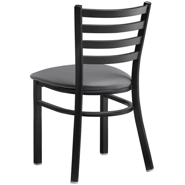 Lancaster Table & Seating Black Finish Ladder Back Chair With 2 1/2" Dark Gray Vinyl Padded Seat 3 Lancaster Table & Seating Black Finish Ladder Back Chair With 2 1/2" Dark Gray Vinyl Padded Seat - Image 3