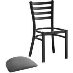 Lancaster Table & Seating Black Finish Ladder Back Chair With 2 1/2" Dark Gray Vinyl Padded Seat 7 Lancaster Table & Seating Black Finish Ladder Back Chair With 2 1/2" Dark Gray Vinyl Padded Seat -Zown Shop 2297095