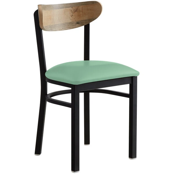 LT&S Boomerang Series Lancaster Table & Seating Boomerang Black Finish Chair With 2 1/2" Seafoam Vinyl Padded Seat And Driftwood Back 2 LT&S Boomerang Series Lancaster Table & Seating Boomerang Black Finish Chair With 2 1/2" Seafoam Vinyl Padded Seat And Driftwood Back - Image 2