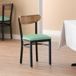 LT&S Boomerang Series Lancaster Table & Seating Boomerang Black Finish Chair With 2 1/2" Seafoam Vinyl Padded Seat And Driftwood Back