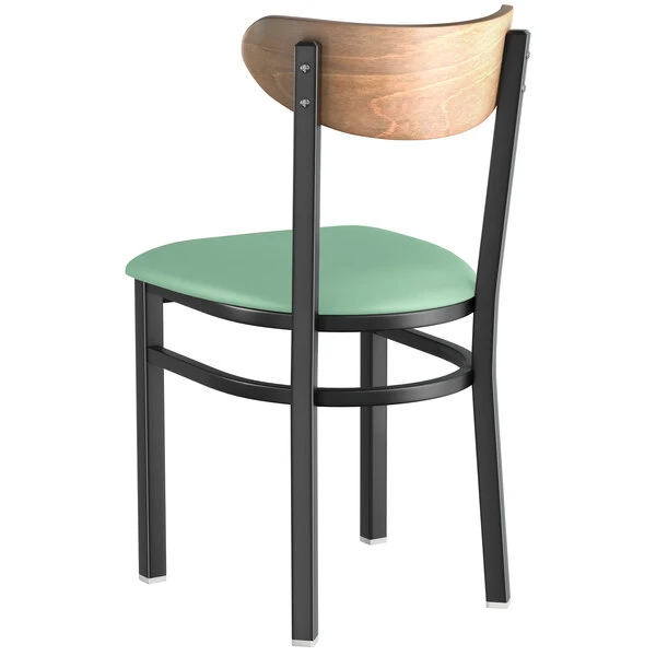 LT&S Boomerang Series Lancaster Table & Seating Boomerang Black Finish Chair With 2 1/2" Seafoam Vinyl Padded Seat And Vintage Wood Back 3 LT&S Boomerang Series Lancaster Table & Seating Boomerang Black Finish Chair With 2 1/2" Seafoam Vinyl Padded Seat And Vintage Wood Back - Image 3