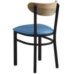 LT&S Boomerang Series Lancaster Table & Seating Boomerang Black Finish Chair With 2 1/2" Blue Vinyl Padded Seat And Driftwood Back -Zown Shop 2297164