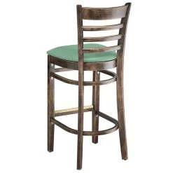 Lancaster Table & Seating Vintage Finish Wooden Ladder Back Bar Height Chair With Seafoam Padded Seat -Zown Shop 2297224