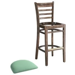 Lancaster Table & Seating Vintage Finish Wooden Ladder Back Bar Height Chair With Seafoam Padded Seat -Zown Shop 2297225