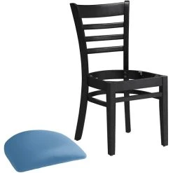 Lancaster Table & Seating Black Finish Wooden Ladder Back Chair With Blue Padded Seat -Zown Shop 2297253