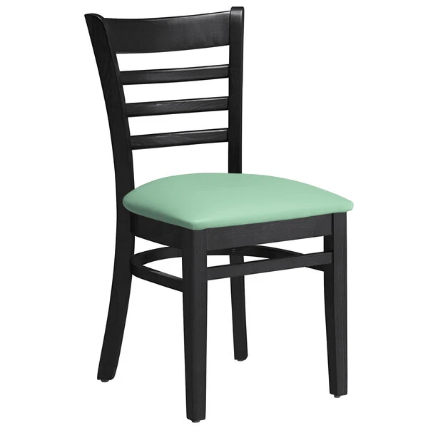 Lancaster Table & Seating Black Finish Wooden Ladder Back Chair With Seafoam Padded Seat 2 Lancaster Table & Seating Black Finish Wooden Ladder Back Chair With Seafoam Padded Seat - Image 2