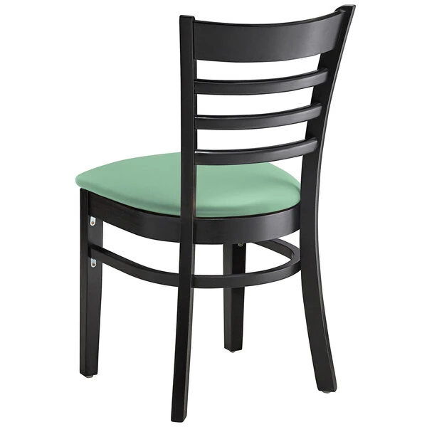 Lancaster Table & Seating Black Finish Wooden Ladder Back Chair With Seafoam Padded Seat 3 Lancaster Table & Seating Black Finish Wooden Ladder Back Chair With Seafoam Padded Seat - Image 3