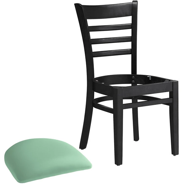Lancaster Table & Seating Black Finish Wooden Ladder Back Chair With Seafoam Padded Seat 4 Lancaster Table & Seating Black Finish Wooden Ladder Back Chair With Seafoam Padded Seat - Image 4