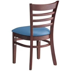 Lancaster Table & Seating Mahogany Finish Wooden Ladder Back Chair With Blue Padded Seat -Zown Shop 2297266