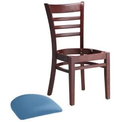 Lancaster Table & Seating Mahogany Finish Wooden Ladder Back Chair With Blue Padded Seat -Zown Shop 2297267