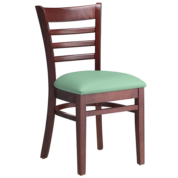 Lancaster Table & Seating Mahogany Finish Wooden Ladder Back Chair With Seafoam Padded Seat 2 Lancaster Table & Seating Mahogany Finish Wooden Ladder Back Chair With Seafoam Padded Seat - Image 2