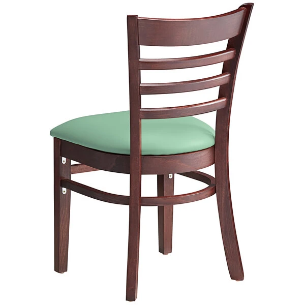 Lancaster Table & Seating Mahogany Finish Wooden Ladder Back Chair With Seafoam Padded Seat 3 Lancaster Table & Seating Mahogany Finish Wooden Ladder Back Chair With Seafoam Padded Seat - Image 3