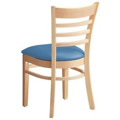 Lancaster Table & Seating Natural Finish Wooden Ladder Back Chair With Blue Padded Seat -Zown Shop 2297349