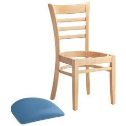 Lancaster Table & Seating Natural Finish Wooden Ladder Back Chair With Blue Padded Seat -Zown Shop 2297350