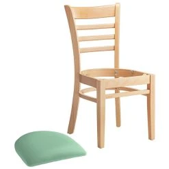 Lancaster Table & Seating Natural Finish Wooden Ladder Back Chair With Seafoam Padded Seat -Zown Shop 2297357