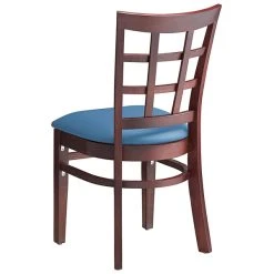Lancaster Table & Seating Mahogany Finish Wooden Window Back Chair With Blue Padded Seat 6 Lancaster Table & Seating Mahogany Finish Wooden Window Back Chair With Blue Padded Seat -Zown Shop 2297377