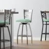 Lancaster Table & Seating Clear Coat Finish Cross Back Swivel Bar Stool With 2 1/2" Seafoam Vinyl Padded Seat