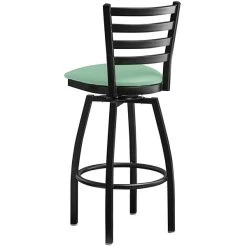 Lancaster Table & Seating Black Finish Ladder Back Swivel Bar Stool With 2 1/2" Seafoam Vinyl Padded Seat 5 Lancaster Table & Seating Black Finish Ladder Back Swivel Bar Stool With 2 1/2" Seafoam Vinyl Padded Seat -Zown Shop 2297497