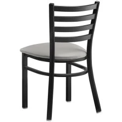 Lancaster Table & Seating Black Finish Ladder Back Chair With 2 1/2" Light Gray Vinyl Padded Seat -Zown Shop 2297500